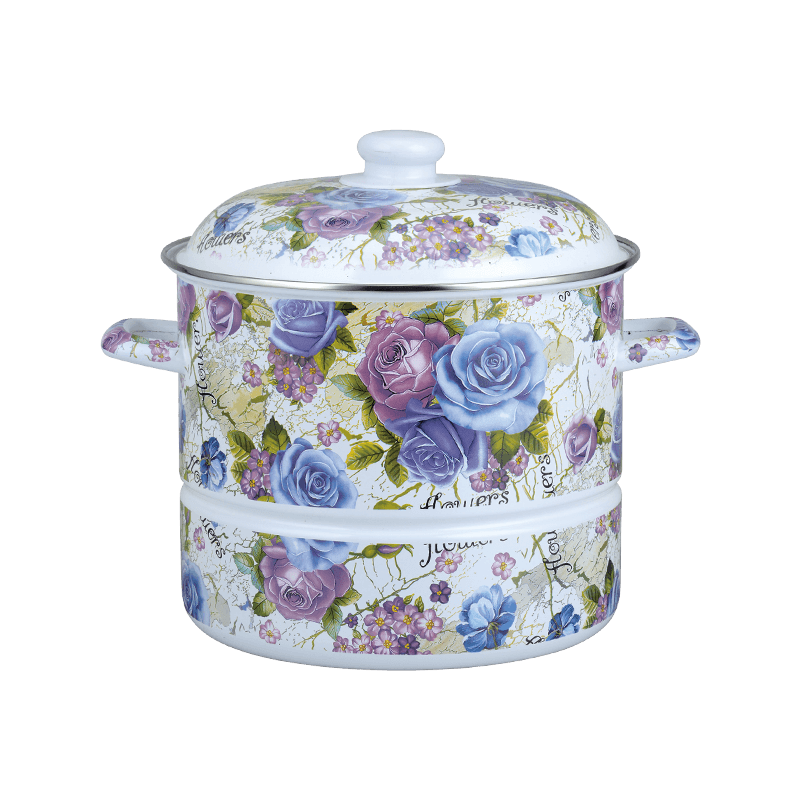 756d stainless steel steel rim steamer enamel pot with steaming tray